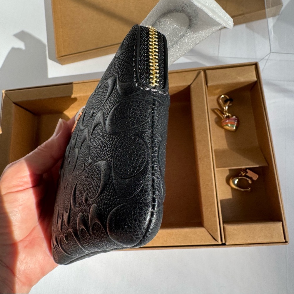 Coach Black Embossed Signature Leather Wristlet - Picture 9 of 15